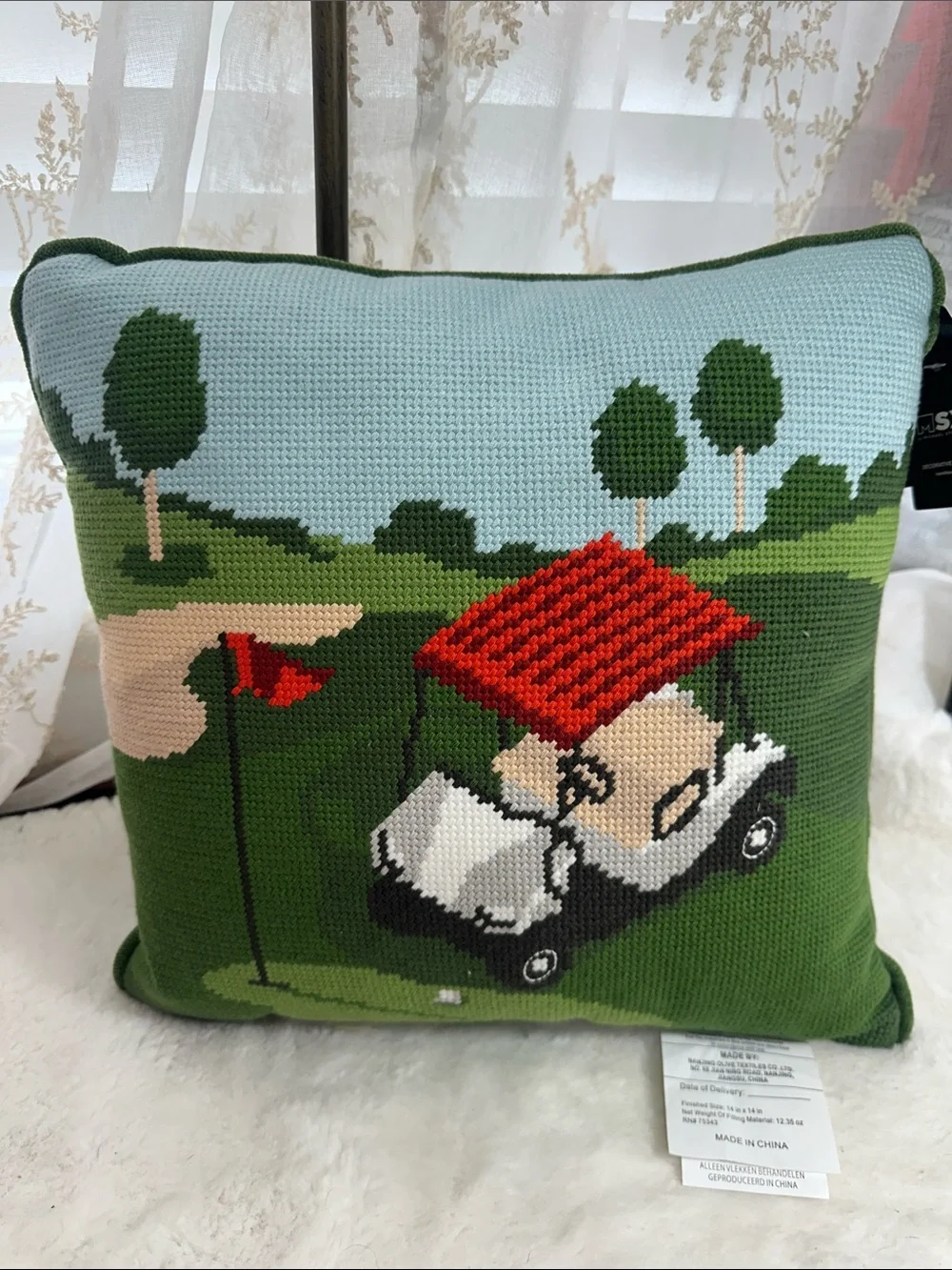 MSX needlepoint golfcart decor  pillow